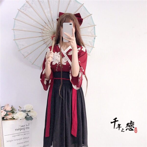 花間長裙套裝 | 紅黑交領-改良女裝漢服：圖片 2