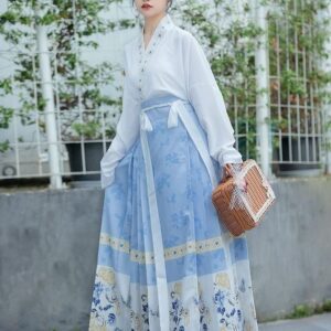 水藍馬面套裝 | 新中式飛機袖 - 改良女裝漢服